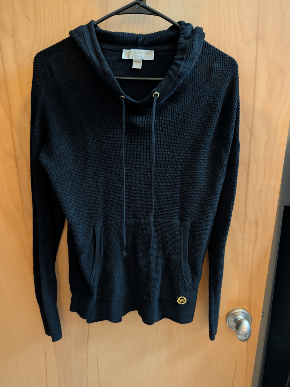 Michael Kors Black Knit Hoodie Sweater with Logo Accent